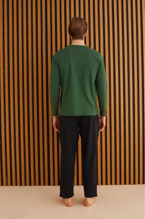 ست لباس راحتی سبز مردانه طرح دار پنبه (نخی) کد 825111212