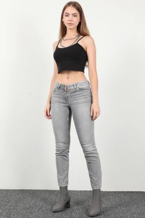 شلوار جین طوسی زنانه پاچه رگولار فاق بلند جین استاندارد کد 415823723