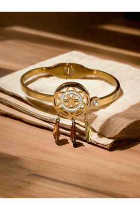 دستبند استیل طلائی زنانه فولاد ( استیل ) کد 822573985