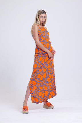 لباس نارنجی زنانه بافتنی Fitted بند دار کد 754435141
