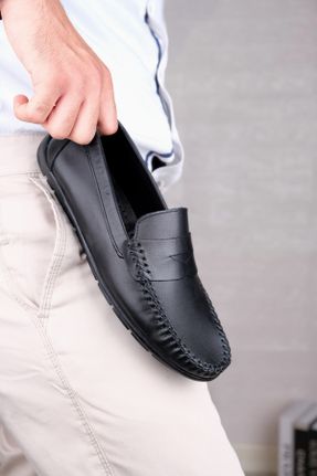 کفش لوفر مشکی مردانه چرم طبیعی پاشنه کوتاه ( 4 - 1 cm ) کد 822214718