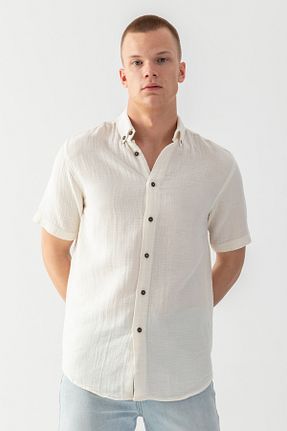 پیراهن بژ مردانه رگولار EtkiModa - کد 825282736