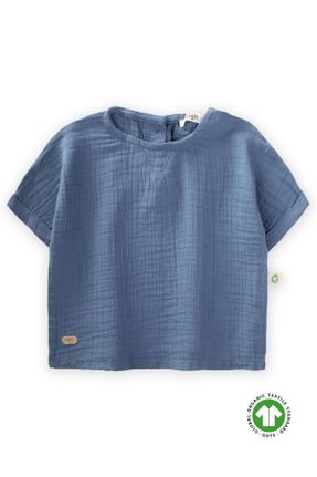 تی شرت آبی بچه گانه رگولار یقه گرد تکی کد 192817730