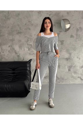 ست بالاتنه و پائین تنه مشکی زنانه بافتنی Genel Markalar - کد 825480597