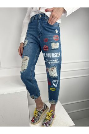 شلوار جین آبی زنانه پاچه لوله ای فاق بلند پنبه (نخی) اسلیم جوان استاندارد کد 824707106