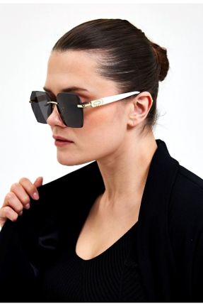 عینک آفتابی سفید زنانه 59 UV400 فلزی مات هندسی کد 825249255