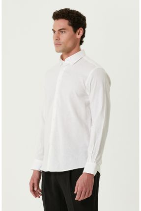 پیراهن سفید مردانه یقه پیراهنی اسلیم فیت کد 825257920