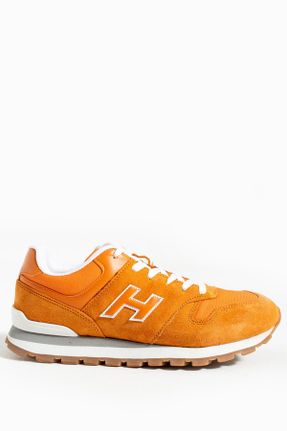 کفش اسنیکر نارنجی مردانه چرم طبیعی بند دار چرم مصنوعی کد 764623657