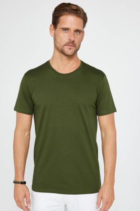 تی شرت خاکی مردانه یقه گرد اسلیم فیت تکی طراحی کد 823674419