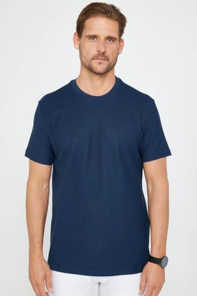 تی شرت سرمه ای مردانه اسلیم فیت یقه گرد تکی طراحی کد 824203945