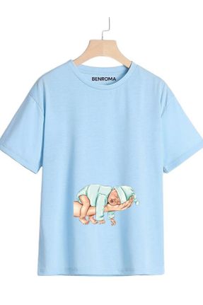 تی شرت حاملگی آبی زنانه پنبه (نخی) اورسایز کد 825168953