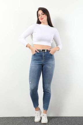 شلوار جین آبی زنانه پاچه رگولار فاق بلند جین کد 467261027