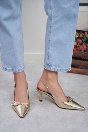 کفش پاشنه بلند کلاسیک طلائی زنانه چرم لاکی پاشنه متوسط ( 5 - 9 cm ) پاشنه نازک کد 813839879
