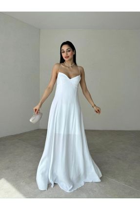 لباس سفید زنانه بافتنی مخلوط پلی استر تنگ بند دار کد 825250029