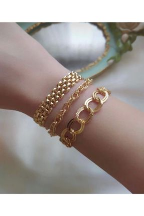 دستبند استیل طلائی زنانه فولاد ( استیل ) کد 219742119