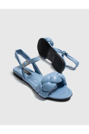 صندل آبی زنانه چرم طبیعی پاشنه ساده پاشنه کوتاه ( 4 - 1 cm ) کد 776552726