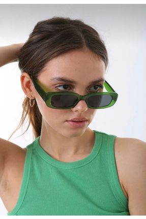 عینک آفتابی سبز زنانه 52 UV400 آستات مات مستطیل کد 825247574