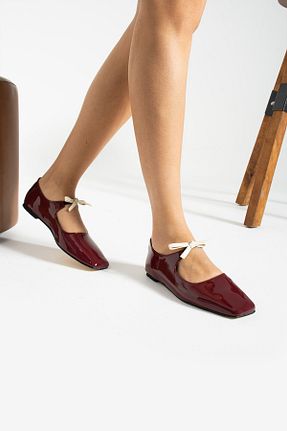 بابت زرشکی زنانه چرم لاکی İnan Ayakkabı - کد 808158882