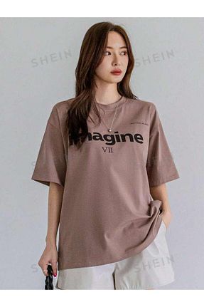 تیشرت قهوه ای زنانه اورسایز MODERNİZE - کد 825591383