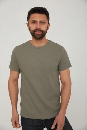 تی شرت خاکی مردانه رگولار یقه گرد پنبه (نخی) تکی کد 825672462