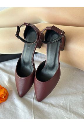کفش پاشنه بلند کلاسیک زرشکی زنانه چرم مصنوعی پاشنه ساده پاشنه کوتاه ( 4 - 1 cm ) کد 825673013
