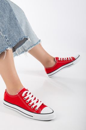 کفش اسنیکر قرمز زنانه بند دار پارچه ای کد 825494722