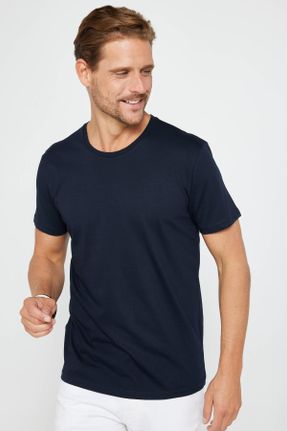 تی شرت سرمه ای مردانه یقه گرد اسلیم فیت تکی طراحی کد 823674398