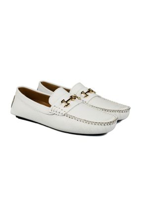 کفش لوفر سفید مردانه چرم طبیعی پاشنه کوتاه ( 4 - 1 cm ) کد 825506345