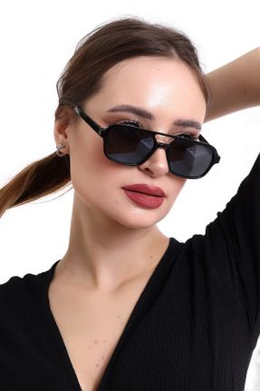 عینک آفتابی مشکی زنانه 50 UV400 آستات مات مستطیل کد 455777850