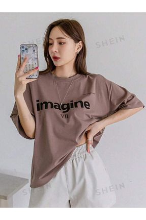 تیشرت قهوه ای زنانه اورسایز MODERNİZE - کد 825591383