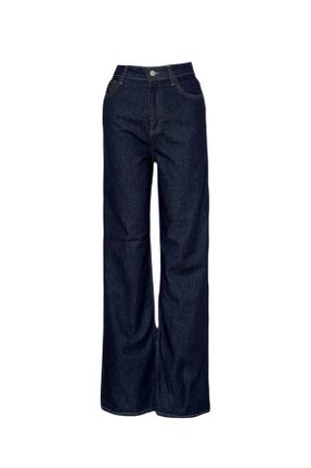 شلوار جین سرمه ای زنانه پاچه گشاد جین ساده بلند کد 825749582