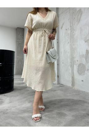لباس بژ زنانه بافتنی پنبه (نخی) اسلیم فیت آستین-کوتاه کد 824497042