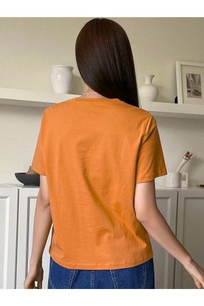 تی شرت نارنجی زنانه اورسایز یقه گرد پنبه (نخی) تکی کد 825584401