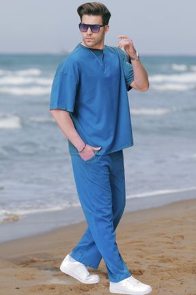 ست لباس راحتی آبی مردانه طرح باتیک پنبه (نخی) کد 825673992