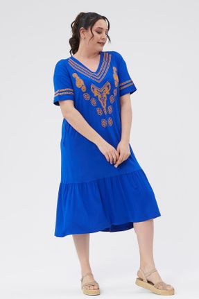 لباس آبی زنانه ویسکون سایز بزرگ بافت کد 825576080