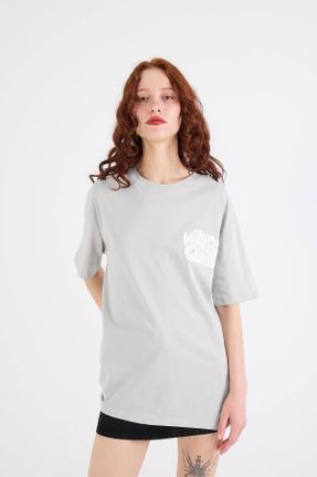 تی شرت طوسی زنانه اورسایز یقه گرد کد 820330648