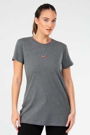 تی شرت طوسی زنانه رگولار یقه گرد پنبه (نخی) کد 798660644