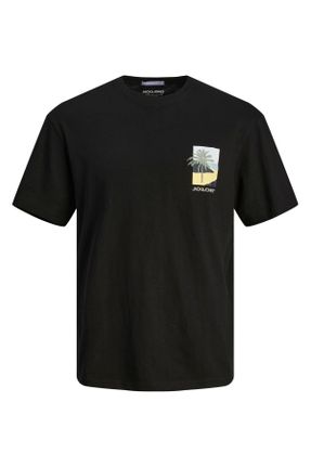 تی شرت مشکی مردانه ریلکس یقه گرد کد 826058894