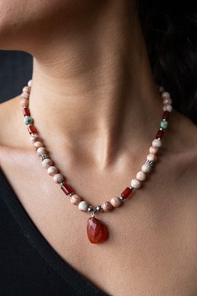 گردنبند جواهر قرمز زنانه سنگ طبیعی Serenite - کد 826071892
