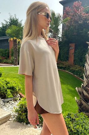 تیشرت بژ زنانه رگولار Trend Alaçatı Stili - کد 825912769