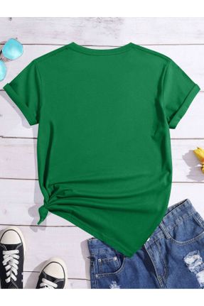 تی شرت سبز زنانه یقه گرد ریلکس کد 825910504