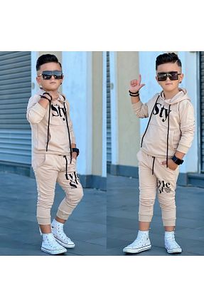 ست بالاتنه و پائین تنه بژ بچه گانه بافت ixoskids club - کد 757752319