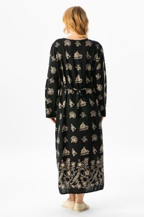 لباس مشکی زنانه بافتنی پنبه - پلی استر رگولار آستین-بلند بیسیک کد 92947438