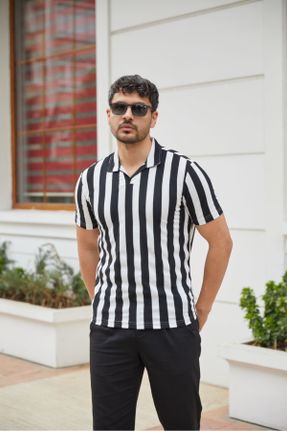 تی شرت مشکی مردانه اسلیم فیت یقه پیراهنی پنبه (نخی) تکی جوان کد 825979626