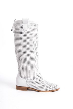 چکمه سفید زنانه چرم خالص Elile Shoes - کد 826015612