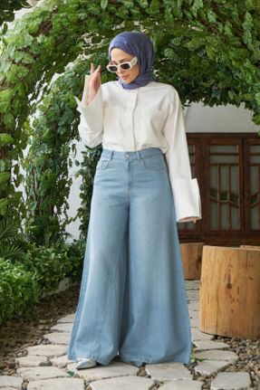 شلوار آبی زنانه جین فاق بلند کد 825901087