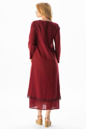 لباس زرشکی زنانه اورسایز بافتنی پنبه - پلی استر کد 92946828