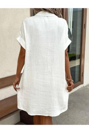 لباس سفید زنانه بافتنی جین لباس پیراهنی آستین-کوتاه بیسیک کد 826007151