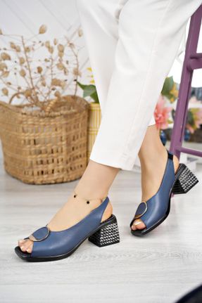 کفش پاشنه بلند کلاسیک آبی زنانه چرم طبیعی پاشنه ضخیم پاشنه متوسط ( 5 - 9 cm ) کد 676290220