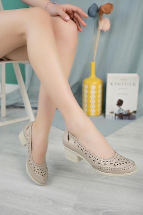 کفش کژوال بژ زنانه چرم طبیعی پاشنه کوتاه ( 4 - 1 cm ) پاشنه ضخیم کد 816201229